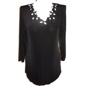 Top Knit Black Embroidered XS wear to work shirt blouse